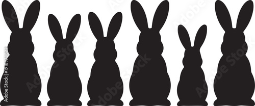  Cute Black Hares or Bunnies Collection Vector ,Black Silhouette Rabbits Set Illustration
