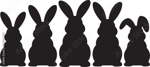  Cute Black Hares or Bunnies Collection Vector ,Black Silhouette Rabbits Set Illustration
