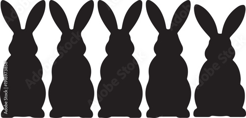  Cute Black Hares or Bunnies Collection Vector ,Black Silhouette Rabbits Set Illustration
