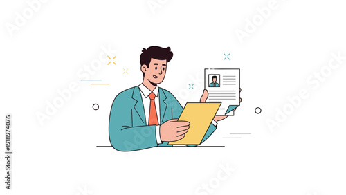 Young caucasian male reviewing job application and resume documents