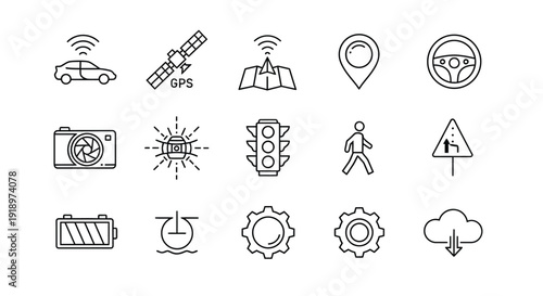 Smart Transportation and Traffic Line Icon Set