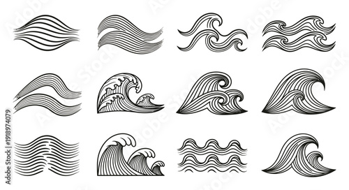Collection of Stylized Black and White Wave