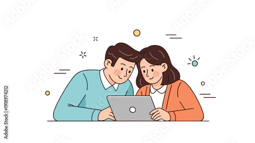 Young caucasian couple enjoying time together with tablet