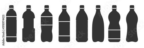 Water bottles. Plastic bottle collection. Flat vector water bottles icons. Vector illustration
