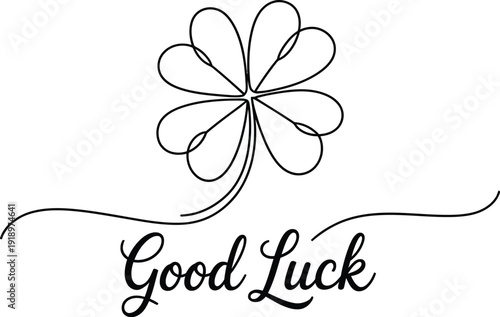 A stylized four leaf clover with the words Good Luck written below