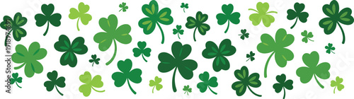 A collection of green shamrocks on a white background for St. Patrick's Day