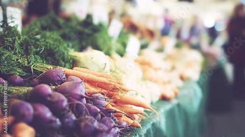 Fresh vegetables arranged on a market counter, showcasing natural colors and healthy eating.