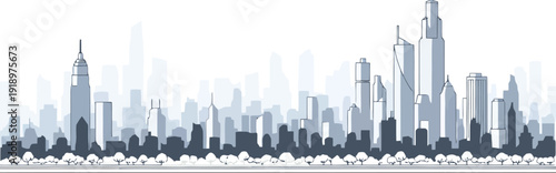 City Skyline Panorama Urban Landscape Illustration Vector