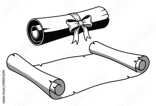 Vintage Scroll and Rolled Paper with Ribbon