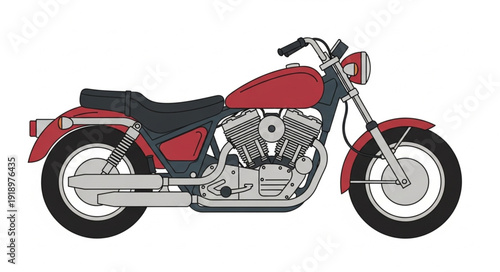 Red Motorcycle Side View Illustration.