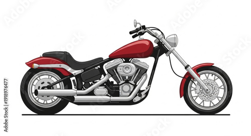 Red Motorcycle Side View Illustration.