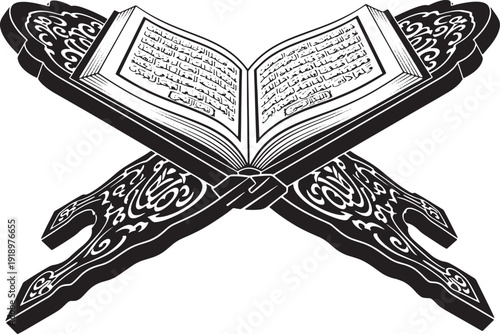 Quran on Rehal Islamic Holy Book Stand Vector