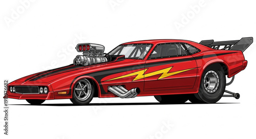 Red Drag Racing Muscle Car.