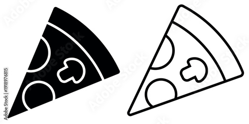 Pizza icon. Black or white silhouette pizza, isolated on white background. linear illustration. Ideal for pizzerias, restaurants, fast food, menus, and culinary designs.
