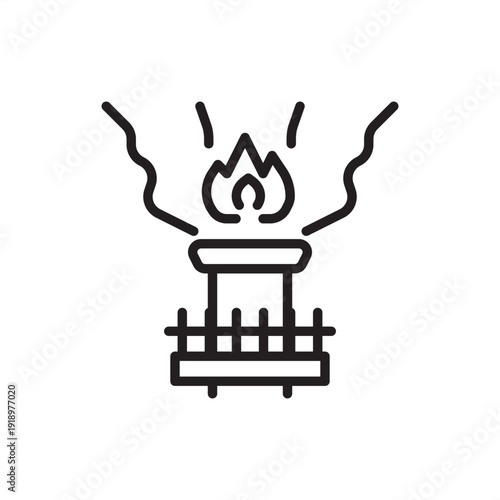 Gas leak flare icon. Industrial safety, representing emergency flare stacks, refinery pressure relief, hydrocarbon combustion hardware, oilfield gas disposal, and petroleum engineering safety.