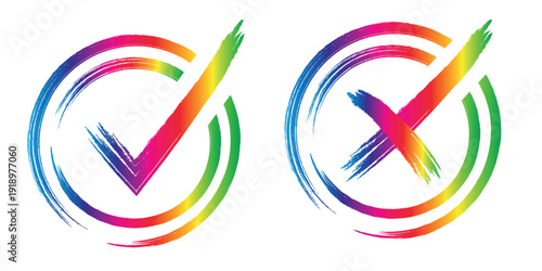 Rainbow Brushstroke Checkmark and Cross Icons