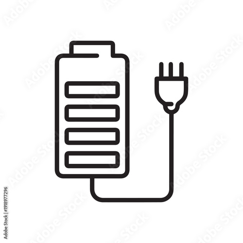 Battery icon with plug icon. Outline battery icon with plug vector icon for web design isolated on white background
