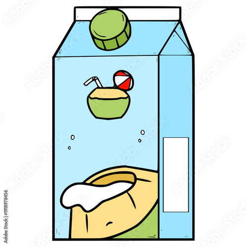 coconut drink box ready to drink illustration hand drawn isolated vector