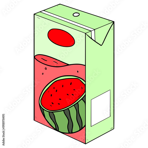 watermelon juice box ready to drink illustration hand drawn isolated vector