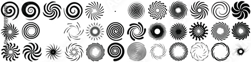Collection of swirling spiral vortex patterns and designs, abstract backgrounds