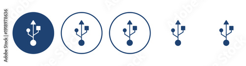 Collection of usb connection port icons in different styles and sizes