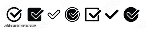 Collection of various check mark icons in black, representing confirmation and approval