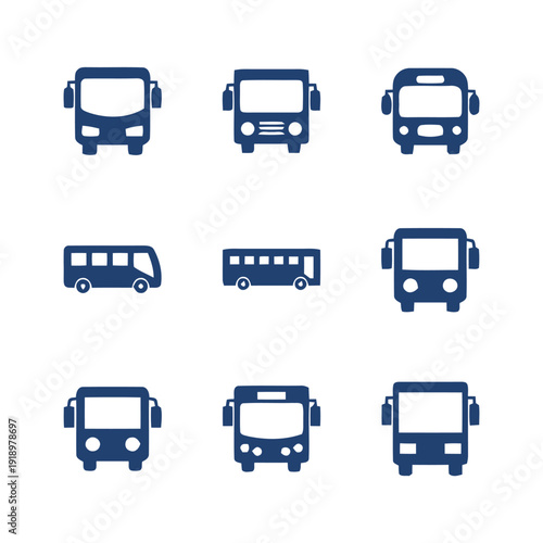 Collection of various bus icons representing public transport and travel