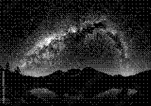 Abstract portrait with pixelated details and neon green glow dither