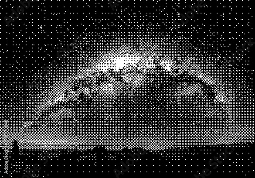 Symmetrical face with halftone effect in neon green dither