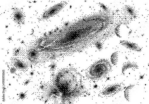 Energetic abstract scene with neon green dots and dark background dither