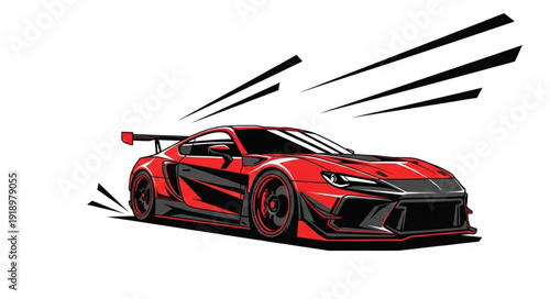 Red Sports Car Racing Illustration.