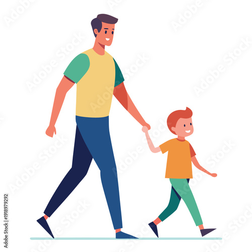 Happy father's day dad and son walking hand in hand