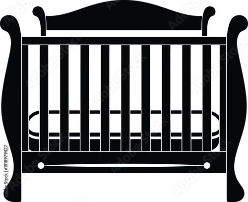 Baby Crib Bed Nursery Furniture Silhouette Vector