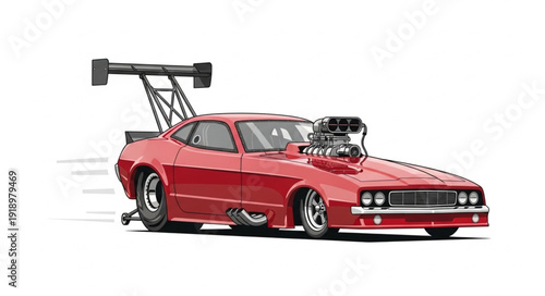 Red Muscle Car Racing Dragster.
