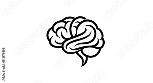 An illustration of a human brain with detailed convolutions, symbolizing intelligence, knowledge, and cognitive processes in a simplistic black and white design