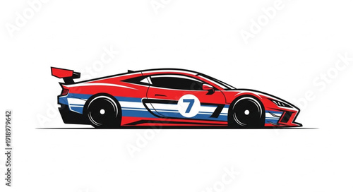 Red Racing Car Side View.