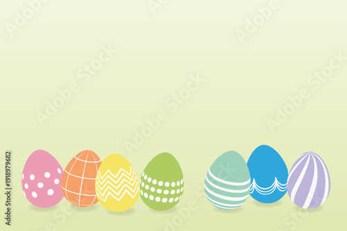 春のパステルイースターエッグ横長バナーデザイン｜余白付きカラフル卵の復活祭背景｜イースター, 卵, 春, 横長, バナー