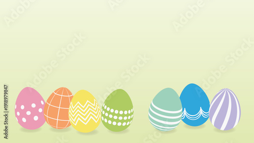春のパステルイースターエッグ横長バナーデザイン｜余白付きカラフル卵の復活祭背景｜イースター, 卵, 春, 横長, バナー