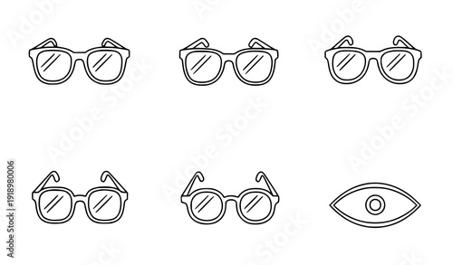 Glasses Outline Icon Set Minimal Eyewear Line Vector Collection on White