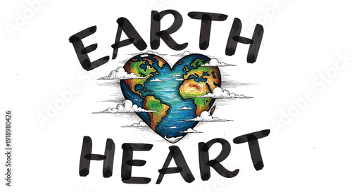 Earth heart vector illustration with planet Earth in a heart shape, symbolizing love and care for the environment.