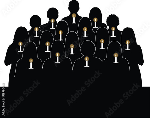Memorial Candle Crowd Remembrance Silhouette Vector