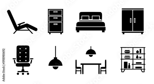 Modern furniture minimal flat line icon set