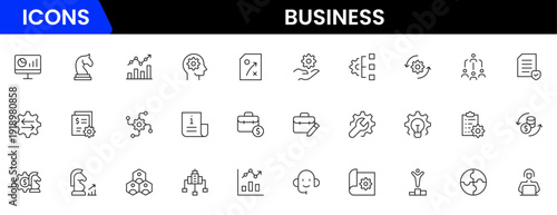 Business and Finance web icons in line style. Money, bank, contact, infographic. Icon collection. Vector illustration.