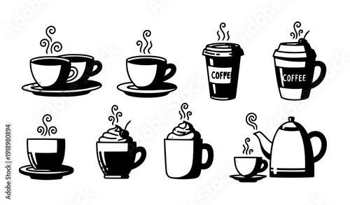 Cute Hand Drawn Coffee and Tea Doodle Icon Collection