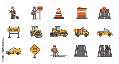 Road Construction Icons and Symbols.