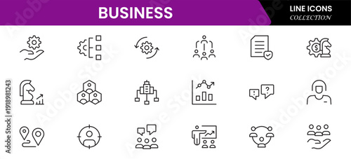 Business and Finance web icons in line style. Money, bank, contact, infographic. Icon collection. Vector illustration.
