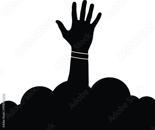 Raised hand crowd silhouette vector icon