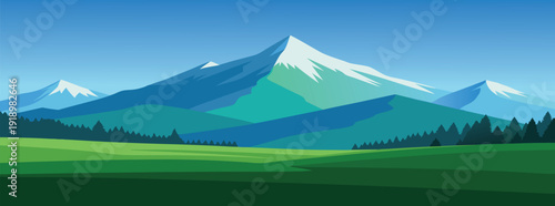  lush green grass stretches out with majestic mountains