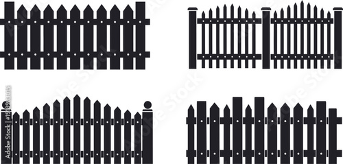 Collection of various fence silhouettes in different styles and designs silhouette