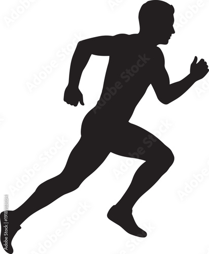 Running man silhouette vector illustration, athletic male sprinter dynamic pose isolated on white background graphic